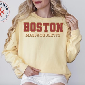 BOSTON MASSACHUSETTS Two Color Varsity Crewneck Sweatshirt, Embroidered Sweatshirt, University Sweatshirts, College Sweaters