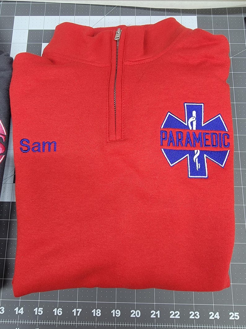 Personalized Paramedic Quarter Zip Sweatshirt with Custom Embroidered EMS, EMT, Firefighter Logos | Medical Apparel image 9