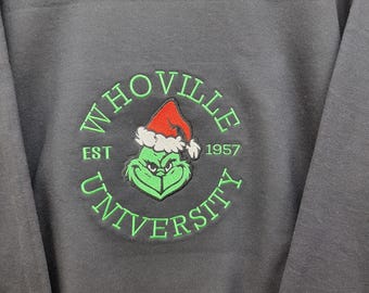 Whoville University Christmas Sweatshirt: Embroidered Holiday Design