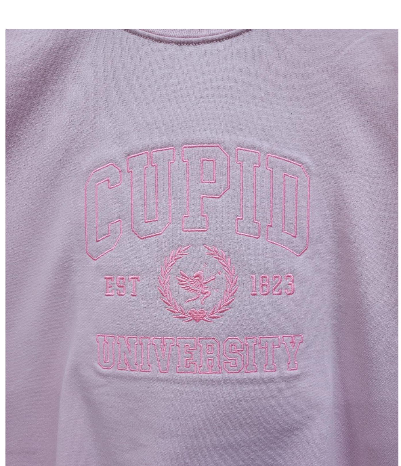 キューピッド大学スウェットシャツ、かわいいバレンタインデーシャツ