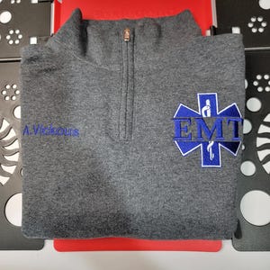 Personalized Paramedic Quarter Zip Sweatshirt with Custom Embroidered EMS, EMT, Firefighter Logos | Medical Apparel image 4