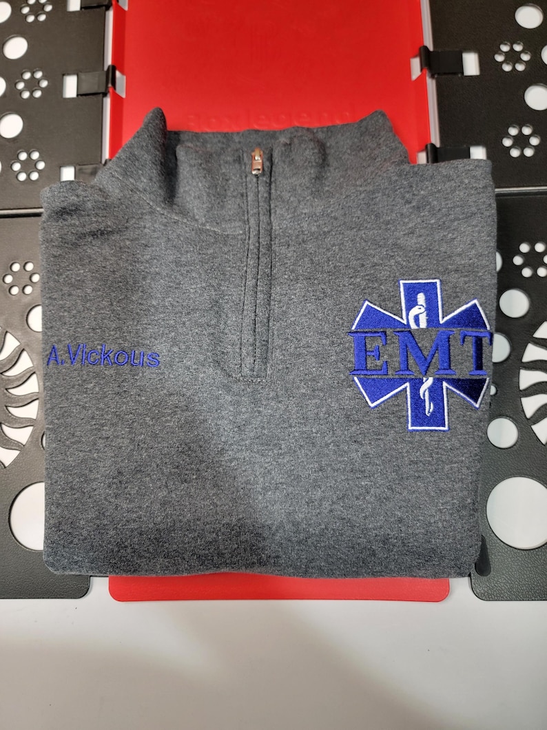 Personalized Paramedic Quarter Zip Sweatshirt with Custom Embroidered EMS, EMT, Firefighter Logos | Medical Apparel image 4