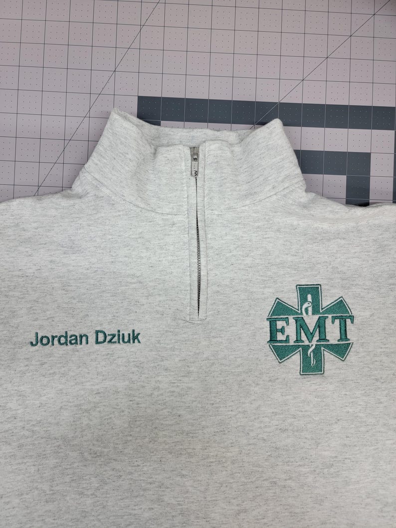 Personalized Paramedic Quarter Zip Sweatshirt with Custom Embroidered EMS, EMT, Firefighter Logos | Medical Apparel image 1