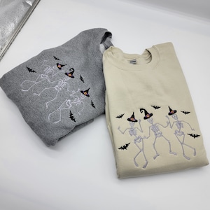 Dancing Skeletons Embroidered Sweatshirt,Dancing Skeletons Sweatshirt,Fall Sweatshirt,Cute Skeleton Hoodie,Autumn Clothing