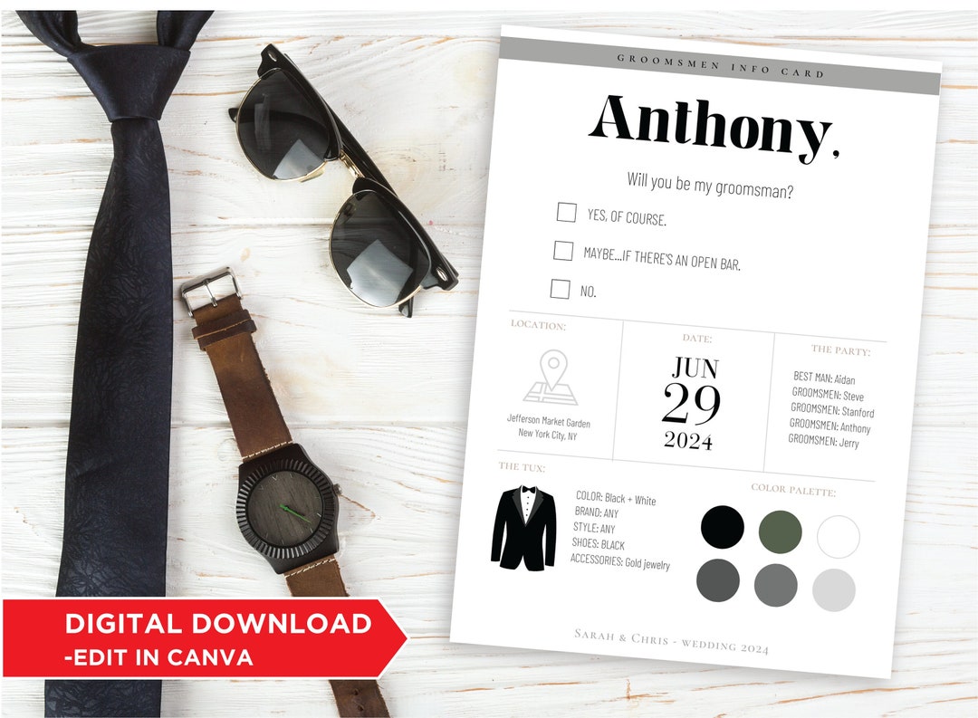 Groomsmen Info Card Template, Canva Groomsmen Asking Template ...