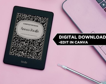 Ekran blokady Kindle - Jeśli umrę, usuń moją historię KU - Notatnik z nazwą - Szablon Canva - Pobieranie cyfrowe