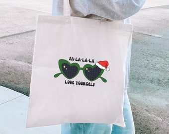 Love Yourself Cotton Canvas Tote Bag, Christmas gift, self care gift, Holiday gift. self-care tote, holiday gift, Mental health gift