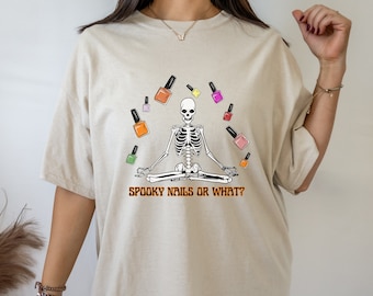 Camiseta de uñas espeluznantes o qué, camiseta espeluznante, camiseta de Halloween, camiseta de técnico de uñas