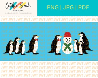 Penguins and Snowman Holiday Mug PNG - Cozy Winter Sublimation Design for 12 Oz. Cricut Mug - Christmas Mug Sublimation Design
