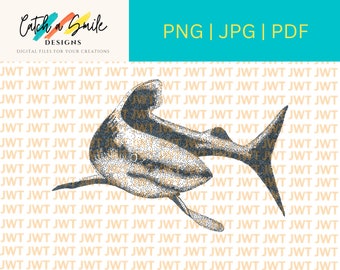 Requin dessiné à la main à la plume et à l’encre : Téléchargement numérique PNG - Illustration de requin réaliste - Téléchargement numérique pour sublimation