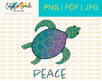 Sea Turtle Clipart PNG – Turtle Digital Art for Sublimation -  Hand Drawn Sea Turtle Peace Design for Home Decor