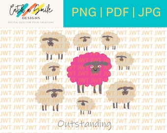 Archivo de impresión PNG de ovejas divertidas – Diseño de animales de granja – Clip Art de ovejas – Descarga digital de animales de granja