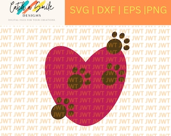 Heart with Dog Paw Print SVG Cut File for DIY Projects - Paw Prints Across Heart SVG for Cricut and Silhouette Cutting Machines