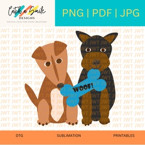 Dog Design PNG for Tee Shirt or Printable -  Cute Cartoon Dog Clipart Digital Download
