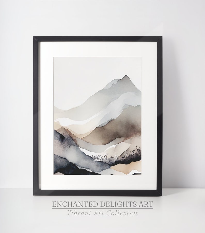 Watercolor Mountains Wall Art PRINTABLE, Abstract Painting, Bedroom