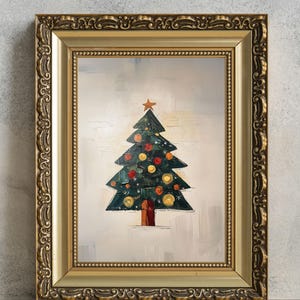 Vintage Abstract Minimalist Christmas Tree Painting, PRINTABLE Wall Art, Winter Festive Home Decor