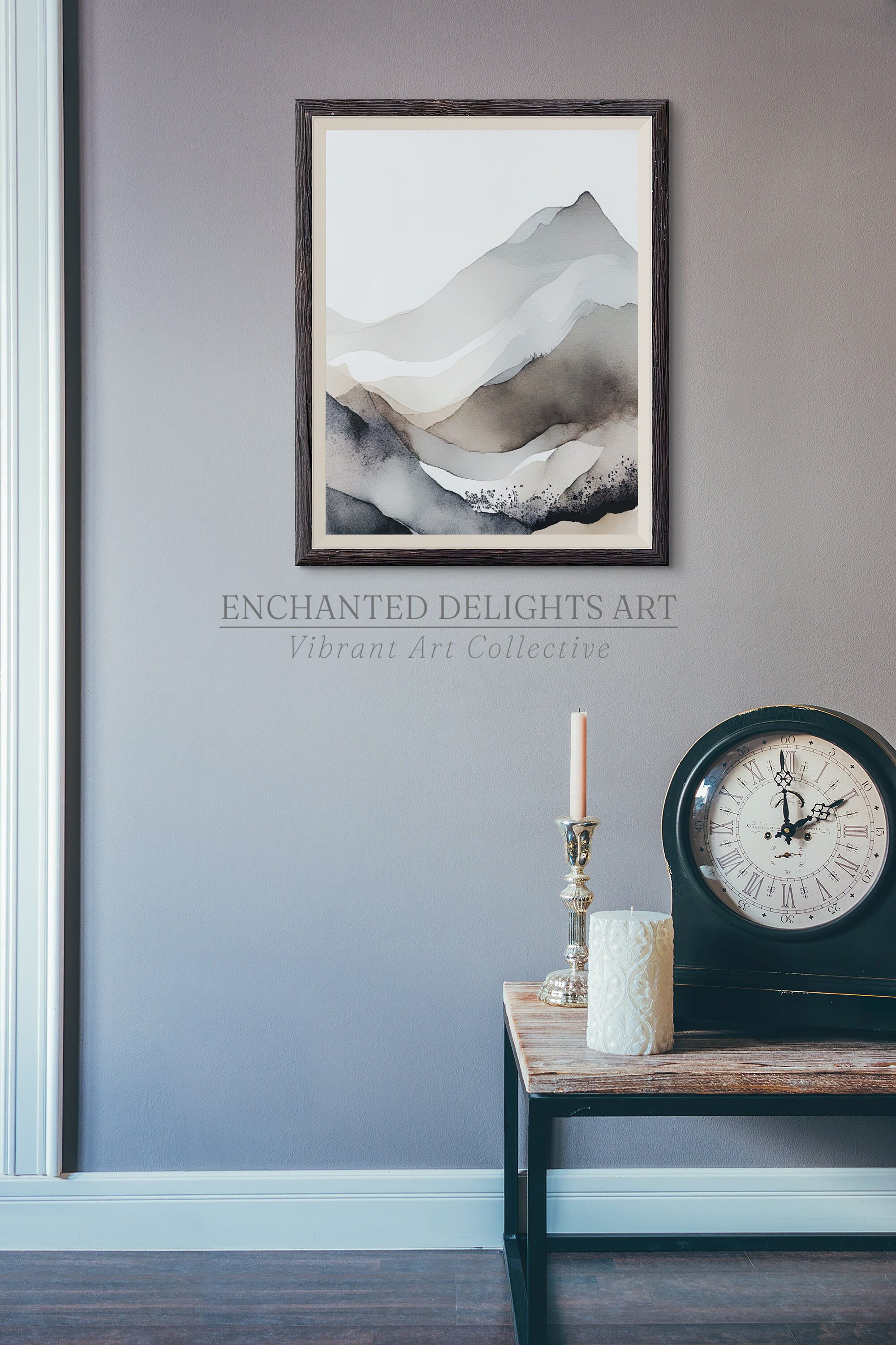 Watercolor Mountains Wall Art PRINTABLE, Abstract Painting, Bedroom