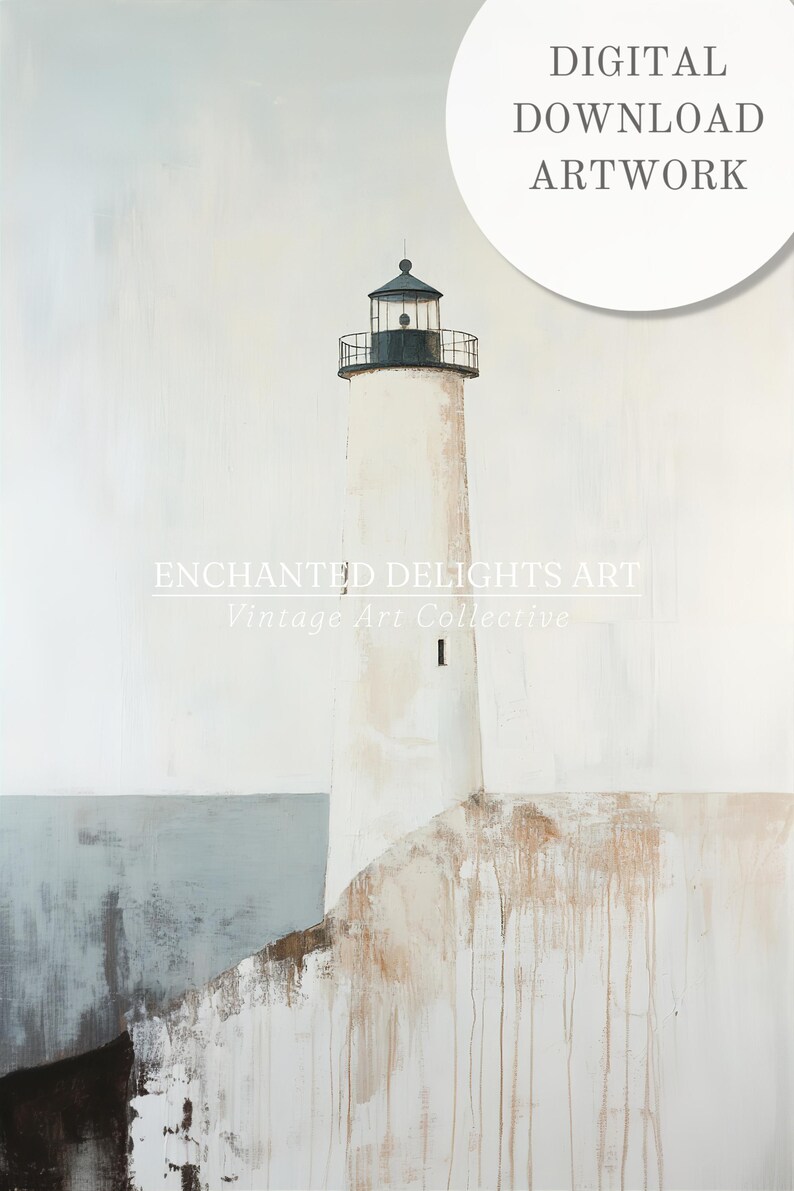 Soft Toned Lighthouse Painting, PRINTABLE Vintage Wall Art, Shabby Chic ...