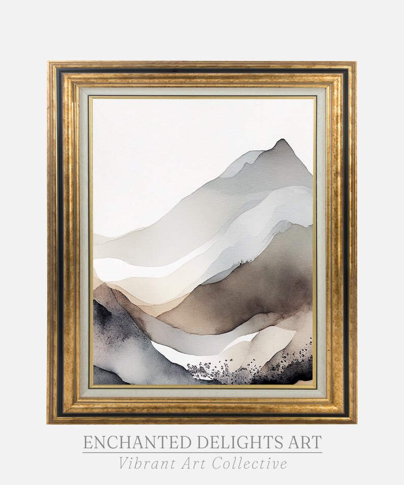 Watercolor Mountains Wall Art PRINTABLE, Abstract Painting, Bedroom