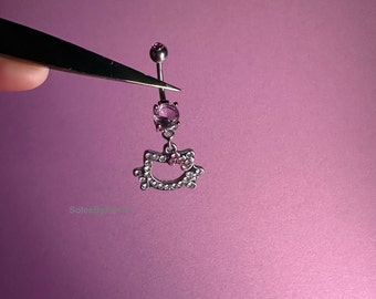 Hello Kitty Outline Pink Belly Bar With Gemstone Detail