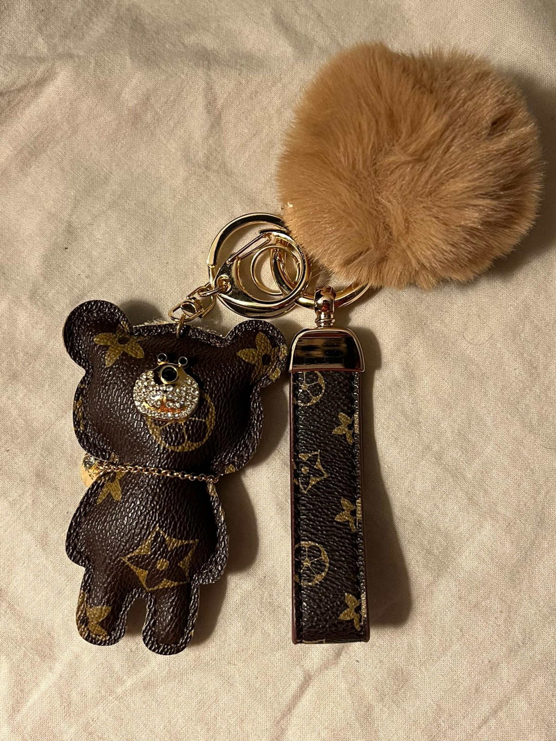 Teddy Bear Shaped Louis Vuitton Style Damier Keychain/Bag Charm (With Strap)