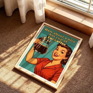 Poster retrò sul caffè, illustrazione irriverente per la cucina (stile metà secolo, lucido) immagine 3