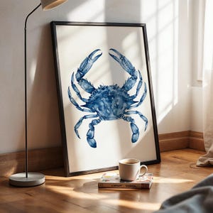 Crab Wall Art: Indigo Coastal Design (Multiple Sizes Available)