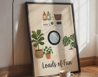 Poster divertente per la lavanderia, decorazione murale divertente per il ripostiglio, stampa botanica color avena