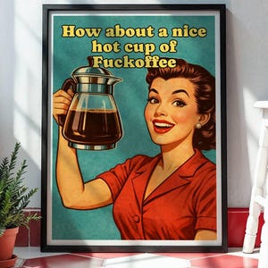 Poster retrò sul caffè, illustrazione irriverente per la cucina (stile metà secolo, lucido) immagine 2