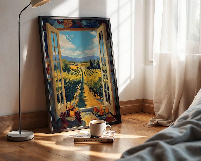 Vineyard Window View Art Print, Impressionist Tuscan Landscape Poster ...