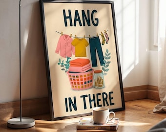 Laundry Room Wall Art: Whimsical Clothesline Design - Colorful Print