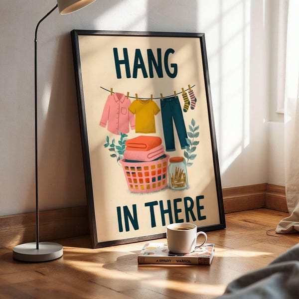 Muurdecoratie voor de wasruimte: speels ontwerp van een waslijn - kleurrijke print