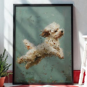 Impression d'art abstrait Cockapoo chien zoomies, Doodle peinture à l'huile, cadeau propriétaire de Cockapoo Art rustique pour animaux de compagnie, téléchargement numérique