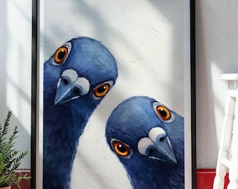 絵画 Smoking pigeon Pigeon Smoking Cigarette Art, Funny Bird Wall Art, Cool Animal