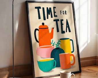 Mid Century Tea Wall Art - Bright Retro Kitchen Decor