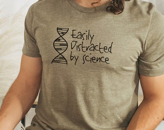 Gemakkelijk afgeleid door wetenschap T-shirt met korte mouw voor wetenschapper Wetenschapsliefhebber T-shirt DNA T-shirt cadeau voor wetenschapper Genomics-cadeau