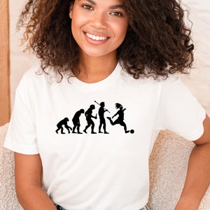 Women&#39;s Soccer Tee Evolution of Soccer Women&#39;s T-Shirt Women&#39;s World Cup Soccer Shirt Girl Soccer Player Gift for Soccer Fan Tee
