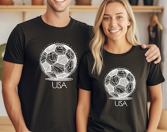 Camiseta de fútbol de EE. UU., camiseta unisex de la Copa del Mundo, regalo para fanáticos del fútbol, camiseta para amantes del fútbol, camiseta para fanáticos del fútbol, camiseta con balón de fútbol, Copa del Mundo para mujeres