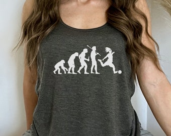 Women's Soccer Tank Top Evolution of Soccer Tank Women's World Cup Soccer Shirt Girl Soccer Players Rock Soccer Player Racerback Tank Top