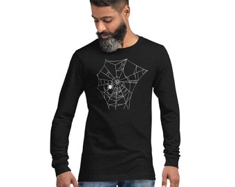 Spiderweb with Spider Shirt Halloween Unisex Long Sleeve Tee Spiderweb Creepy Shirt Arachnophobia Shirt Fear of Spiders