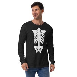 Skeleton Shirt Halloween Rib Cage and Pelvis Unisex Long Sleeve Tee Skeletal Remains Shirt Halloween Bones Spooky Season Shirt