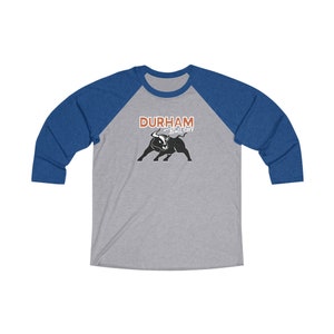 Camiseta de beisebol Durham Bull City, unissex, tri-blend, raglan, manga 3/4, Durham, NC, camiseta de beisebol Bull Durham, presente para amantes de beisebol