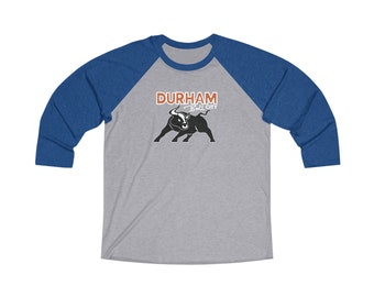 Durham Bull City Baseball Tee Unisex Tri-Blend Raglan 3/4 Sleeve Tee Durham NC Baseball Tee Bull Durham Gift for Baseball Lover