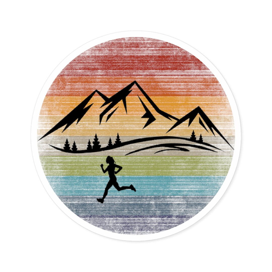 Runner in Mountains Colorful Round Stickers for Indoor and Outdoor ...