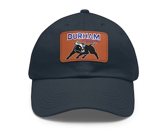 Durham NC Bull City Hat with Faux Leather Patch Durham Bull Baseball Cap Durham Gift Cap NC Durham Dad Hat Relaxed Fit Cap