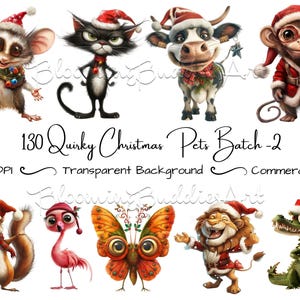 130 Animais Peculiares PNG Pacote de Clipart Engraçado de Natal, Gatos Peculiares Cães Pássaros Animais PNG, Download Digital Caprichoso, Uso Comercial