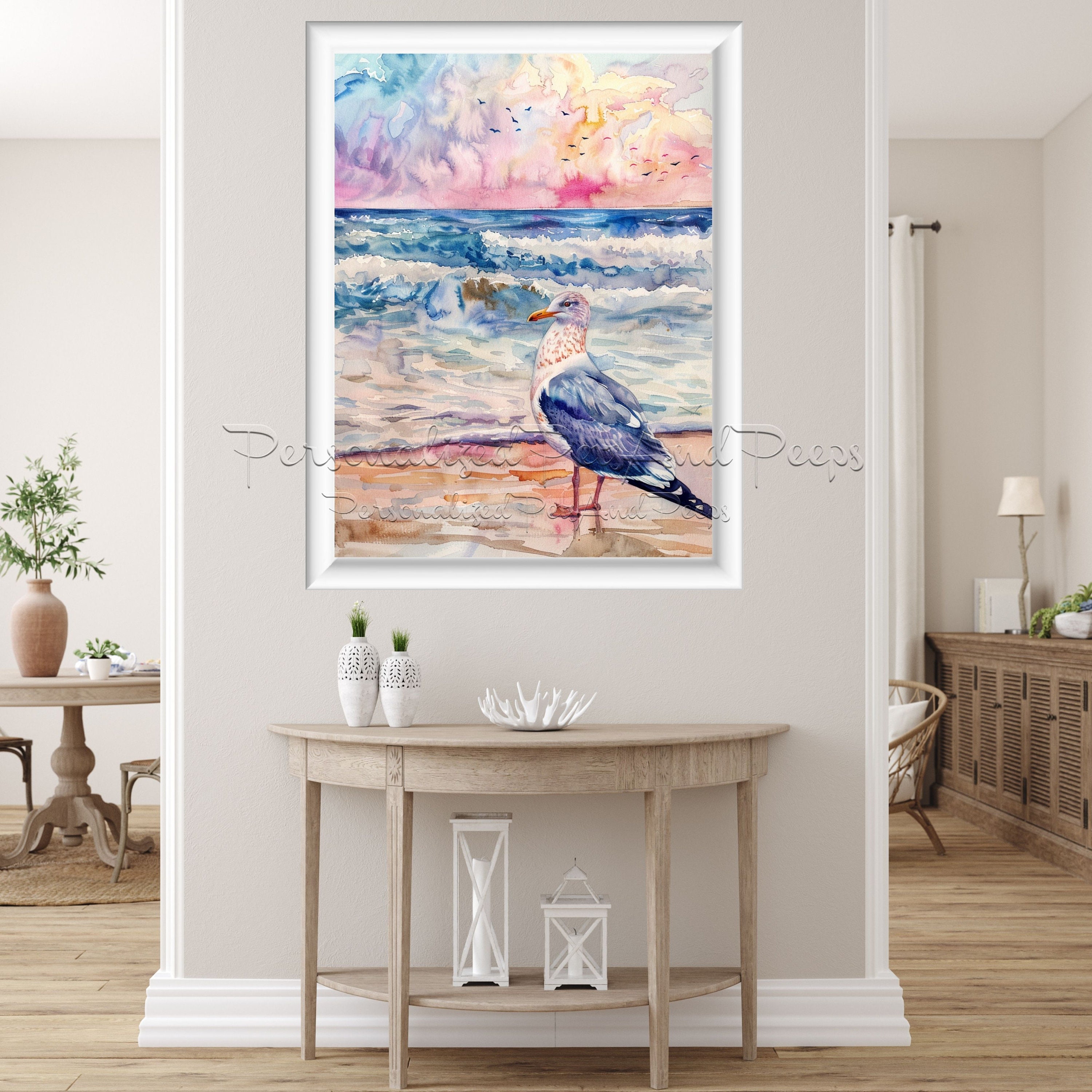 Watercolor Seagulls at the Beach Printable Wall Art, Instant Download ...