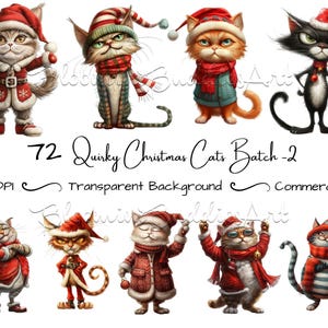 Bundle de cliparts drôles de chats de Noël, Bundle de cliparts drôles de chats insolites, Png de chats insolites, téléchargement numérique fantaisiste, usage Commercial