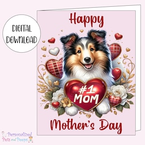 Gelukkige Moederdag kaarten, Shetland Sheepdog wenskaarten voor moeder, ik hou van je moeder kaart, Moederdag cadeau voor moeder, cadeau voor mama