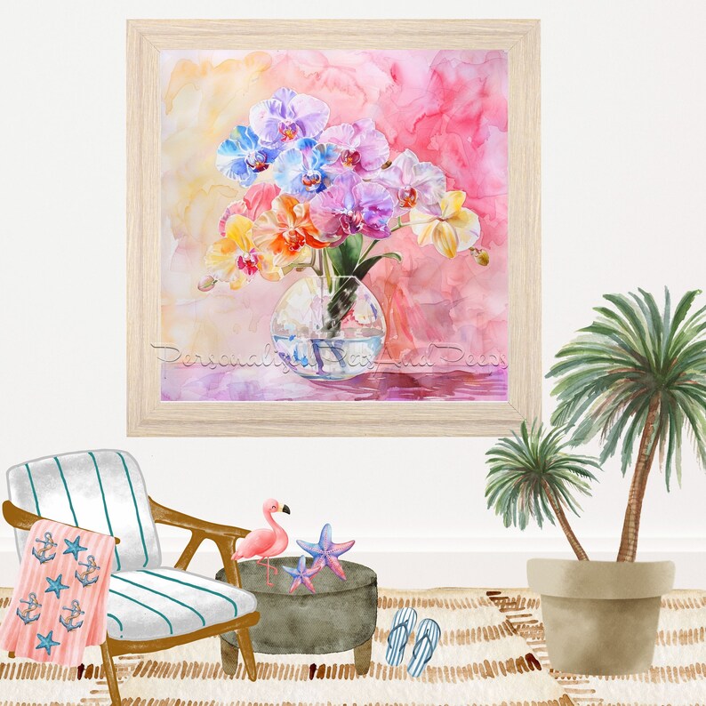 Watercolor Printable Square Floral Wall Art, Free Commercial Use Bundle of 8, Instant Download